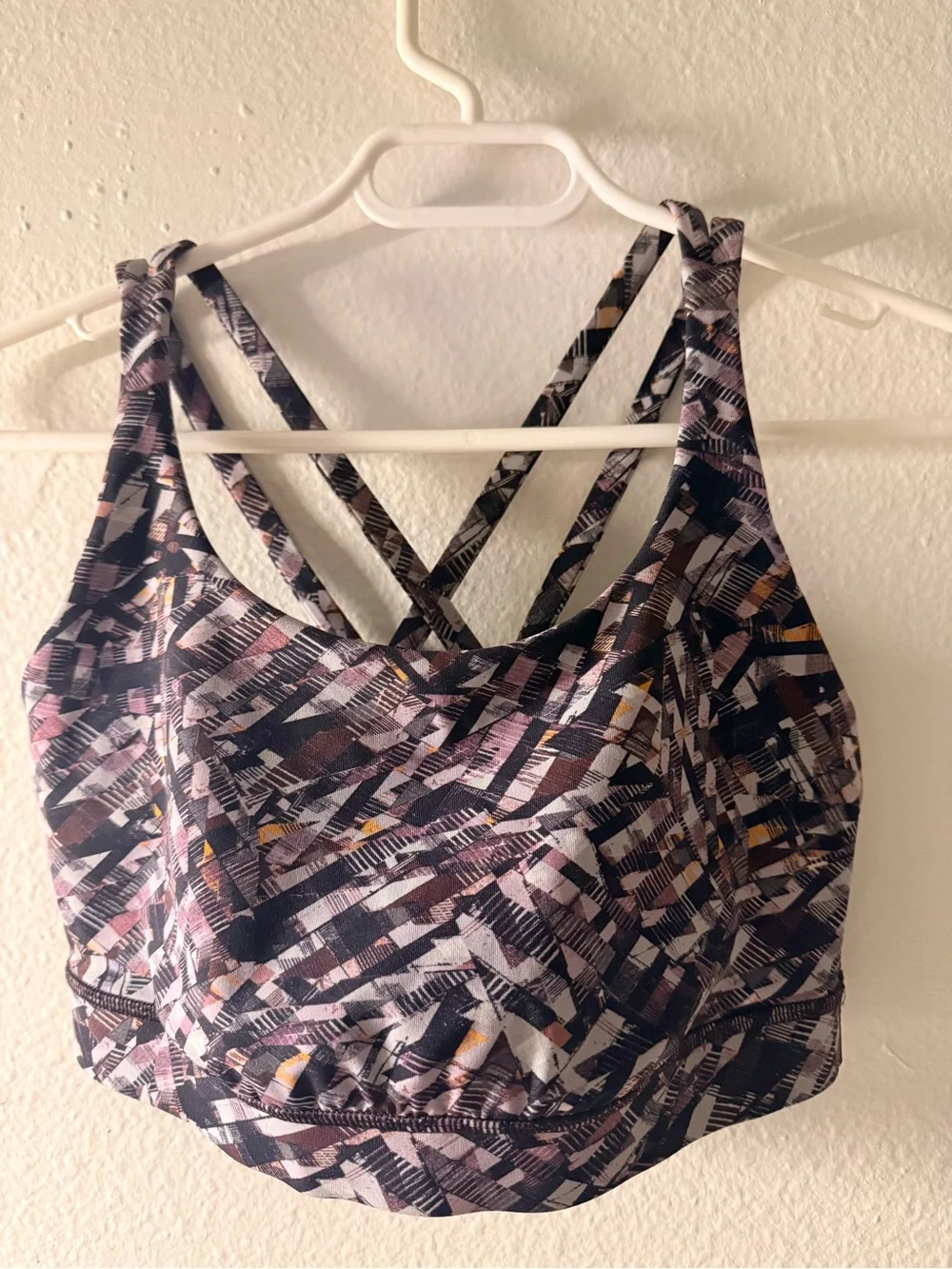 lululemon athletica Strappy Printed Sports Bra — Purple & Black Multi